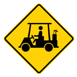 Buy our Golf Cart on Road Warning Signs - 24x24 - Official W11-11 MUTCD Reflective Heavy Gauge Rust-Free Aluminum Golf Cart On Road Signs