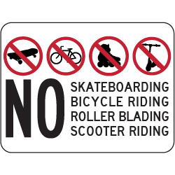 No Skateboarding Bicycling Rollerblading or Scooter Riding Signs - 24x18 - Made with Reflective Rust-Free Heavy Gauge Durable Aluminum from STOPSignsAndMore.com