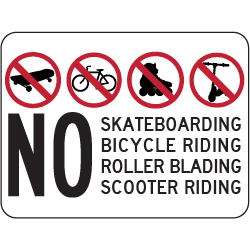 No Skateboarding Bicycling Rollerblading Symbol and Text - 18x12 - Made with Reflective Rust-Free Heavy Gauge Durable Aluminum available at STOPSignsAndMore.com