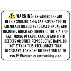 Proposition 65 Designated Smoking Area Warning Sign - 14x10 - Outdoor rated Non-Reflective aluminum Smoking Area Warning Signs