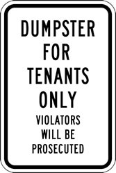 Buy Reflective Dumpster for Tenants Only Sign - 12x18 - Reflective Property Management Signs