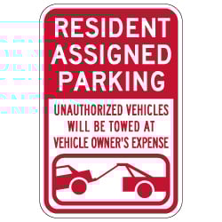 Resident Assigned Parking Tow Away Signs - 12x18