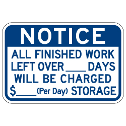 Notice Vehicle Storage Rates Sign - Single-Faced - 18x12 - Non-Reflective, Heavy-Gauge Rust-Free Aluminum Auto Repair Rates Sign