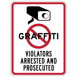 No Graffiti Symbol with Security Camera Violators Arrested and Prosecuted Sign - 18x24 - These Anti-Graffiti Surveillance Signs are Made with Reflective Rust-Free Heavy Gauge Durable Aluminum available at STOPSignsAndMore.com