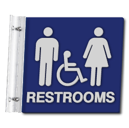 Flag Style Wall Mounted Accessible Unisex Restroom Sign with ISA Symbol - 10x10 - Made with Attractive Matte Finished Acrylic and Includes Polished Aluminum Wall Bracket and Hardware. Available at STOPSignsAndMore.com