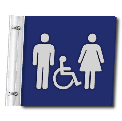 Flag Style Accessible Unisex Restroom Wall Sign with Pictograms & No Text - 10x10 - Made with Attractive Matte Finished Acrylic and Includes Polished Aluminum Wall Bracket and Hardware.