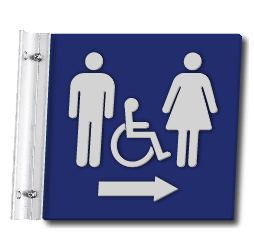 Flag Style Accessible Unisex Restroom Wall Sign with Directional Arrow - 10x10 - Made with Attractive Matte Finished Acrylic and Includes Polished Aluminum Wall Bracket and Hardware. Available at STOPSignsAndMore.com