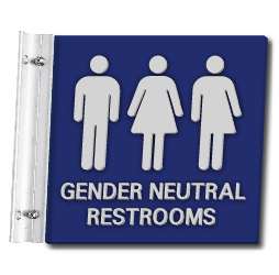 Flag Style Wall Mounted Gender Neutral Restroom Wall Sign - 10x10 - Made with Attractive Matte Finished Acrylic and Includes Polished Aluminum Wall Bracket and Hardware. Available at STOPSignsAndMore.com