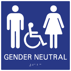 ADA compliant Gender Neutral Restroom Wall Sign with Pictograms/ Wheelchair and Grade 2 Braille