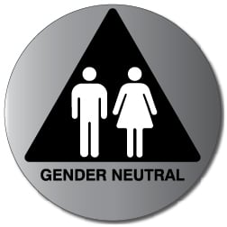 (Gender Neutral) Restroom Door Sign in attractive Brushed Aluminum with Male and Female Pictograms on Black Triangle