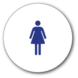 ADA Compliant and CA Title 24 Compliant Womens Restroom Door Sign with White Circle and Female Symbol - 12x12 size. Our ADA Restroom Signs meet regulations and will pass Title 24 building inspections.