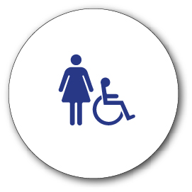 ADA Compliant and Title 24 Compliant Womens Restroom Door Sign w/ISA Symbol on White Circle -12x12. Our ADA Restroom Signs meet regulations and will pass Title 24 building inspections
