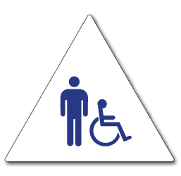 ADA Compliant and Title 24 Compliant Mens Restroom Door Sign w/ISA Symbol on White Triangle - 12x12. Our ADA Restroom Signs meet regulations and will pass Title 24 building inspections