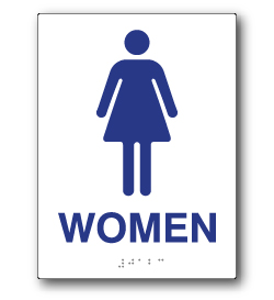 ADA Compliant Womens Restroom Wall Sign on White Rectangle with Tactile Text & Braille - 6x8 - Our ADA Restroom Signs meet regulations and will pass Title 24 building inspections.