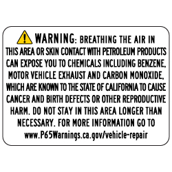 Proposition 65 Vehicle Repair Facilities Warning Sign - 14x10 - Outdoor rated Non-Reflective aluminum Parking Garage Warning Signs