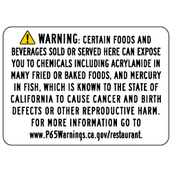 Proposition 65 Food Facilities Warning Sign - 14x10 - Outdoor rated Non-Reflective aluminum Parking Garage Warning Signs