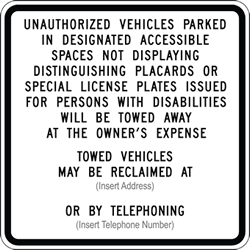 3M Reflective CALIFORNIA State Specified Disabled Parking Sign Municipal Grade 