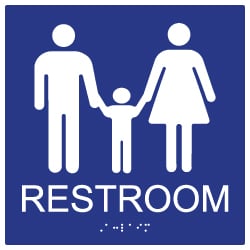 ADA Compliant Family Unisex Restroom Wall Sign - Tactile Text and Grade 2 Braille - 8x8