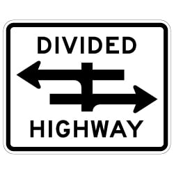 R6-3 Divided Highway Traffic Sign H.I.P. - 30x24 - Made with High Intensity Prismatic Reflective Sheeting & Rust-Free Heavy Gauge Aluminum at STOPSignsAndMore.com