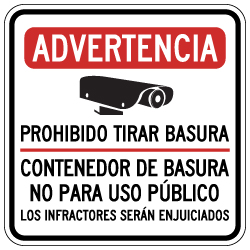 Spanish Warning No Dumping Dumpster Not For Public Use Sign - 18x18 - Made with 3M Reflective Rust-Free Heavy Gauge Durable Aluminum available at STOPSignsAndMore.com