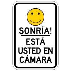SMILE YOU'RE ON CAMERA SIGN 8"x12"  w/Suction Cups Security Surveillance Spanish 