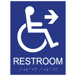 ADA Compliant Wheelchair Access Pictogram Restroom Wall Sign with Right Directional Arrow. Tactile Text and Grade 2 Braille Included