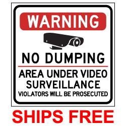 Label - Warning No Dumping Area Under Video Surveillance - 9x9 (Pack of 3) - Digitally printed on rugged vinyl using outdoor-rated inks. Buy Video Surveillance Stickers and Security Warning Labels from StopSignsandMore