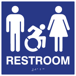 ADA Accessible Unisex Restroom Wall Signs with Active Wheelchair Symbol, Tactile Text and Grade 2 Braille - 8x8