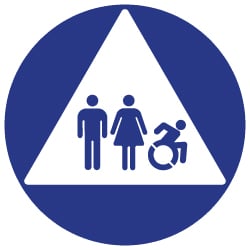 ADA Compliant and Title 24 Compliant Unisex Restroom Door Signs with Male, Female and Active Wheelchair Symbols - 12x12