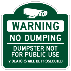 Mission Style No Dumping Dumpster Not For Public Use Sign - 18x18 - Made with Reflective Rust-Free Heavy Gauge Durable Aluminum available at STOPSignsAndMore.com