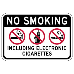 No Smoking Including Electronic Cigarettes Sign - 18x12 - Made with Non-Reflective Matte Rust-Free Heavy Gauge Durable Aluminum available at STOPSignsAndMore.com