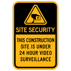 Construction Site Security 24 Hour Video Surveillance Sign - 12x18 - Made with Reflective Rust-Free Heavy Gauge Durable Aluminum available at STOPSignsAndMore.com