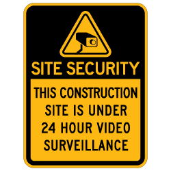 Construction Site Security 24 Hour Video Surveillance Sign - 18x24 - Made with Reflective Rust-Free Heavy Gauge Durable Aluminum available at STOPSignsAndMore.com