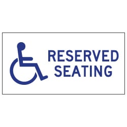Table Label - Wheelchair Accessible Reserved Seating - 4x2 (Package of 3). Peel and Stick Labels for Restaurant Tables with Wheelchair Symbol (ISA) and Text.