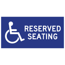 Table Label - Wheelchair Accessible Reserved Seating - 4x2 (Package of 3). Peel and Stick Labels for Restaurant Tables with Wheelchair Symbol (ISA) and Text.