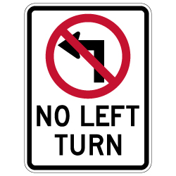 No Left Turn with Symbol Sign - 18x24 - Reflective Rust-Free Heavy Gauge Aluminum Road Signs.