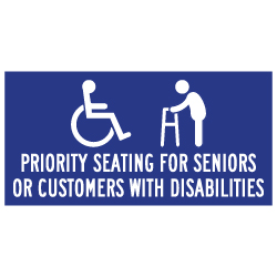 Table Label - Priority Seating For Seniors And Disabled - 4x2 (Package of 3). Peel and Stick Labels for Restaurant Tables with Wheelchair Symbol (ISA) and Text.