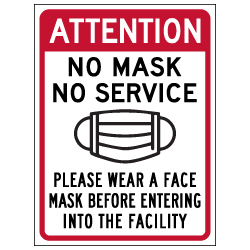 Window Decal - Attention No Mask No Service - 6x8 (Pack of 3) - Digitally printed on rugged vinyl using outdoor-rated inks. Buy Public Health Safety Window Decals from StopSignsandMore.com