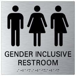 ADA Gender Inclusive Restroom Wall Sign - 9x9 - Brushed Aluminum. American Made High Quality ADA Restroom Signs with Tactile Text and Grade 2 Braille from STOPSignsandMore.com
