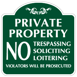 Mission Style Private Property No Trespassing Soliciting Sign - 18x18 - Made with 3M Reflective Rust-Free Heavy Gauge Durable Aluminum available for quick shipping from STOPSignsAndMore.com