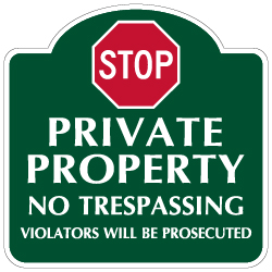 Mission Style STOP Private Property No Trespassing Sign - 18x18. Made with 3M Reflective Rust-Free Heavy Gauge Durable Aluminum available for quick shipping from STOPSignsAndMore
