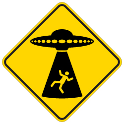 Alien Abduction UFO Warning Sign - 18x18 - Reflective Rust-Free Heavy Gauge Aluminum Signs. This novelty sign is a great gift idea for any person that enjoys alien and outer space themes.