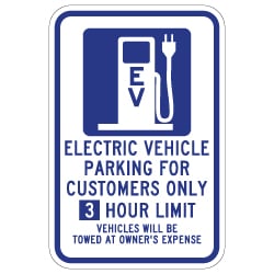 3 hour Limit 12x18 Electric Vehicle Parking Only Sign -  12x18 - available at STOPSignsAndMore.com