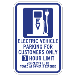 3 hour Limit 12x18 Electric Vehicle Parking Only Sign -  12x18 - available at STOPSignsAndMore.com