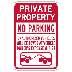 Private Property No Parking Tow Away Sign - 12x18