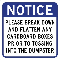 Notice Please Break Down Boxes Magnetic Sign - 18x18 - Made with 3M Reflective Rust-Free Heavy Gauge Durable Aluminum available at STOPSignsAndMore.com