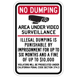 California Penal Code No Dumping Fine Sign - 12x18 - Made with Engineer Grade Reflective Rust-Free Heavy Gauge Durable Aluminum available at STOPSignsAndMore.com