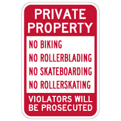 No Biking Rollerblading Skateboarding Rollerskating Sign - 12x18 - Made with 3M Reflective Rust-Free Heavy Gauge Durable Aluminum available at STOPSignsAndMore.com
