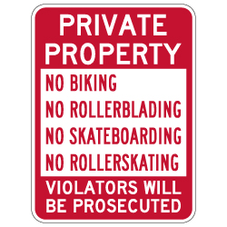 No Biking Rollerblading Skateboarding Rollerskating Sign - 18x24 - Made with 3M Reflective Rust-Free Heavy Gauge Durable Aluminum available at STOPSignsAndMore.com