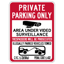 California Private Parking Tow Away CVC Section 22658 Sign - 12x18 - Made with 3M Reflective Rust-Free Heavy Gauge Durable Aluminum available at STOPSignsAndMore